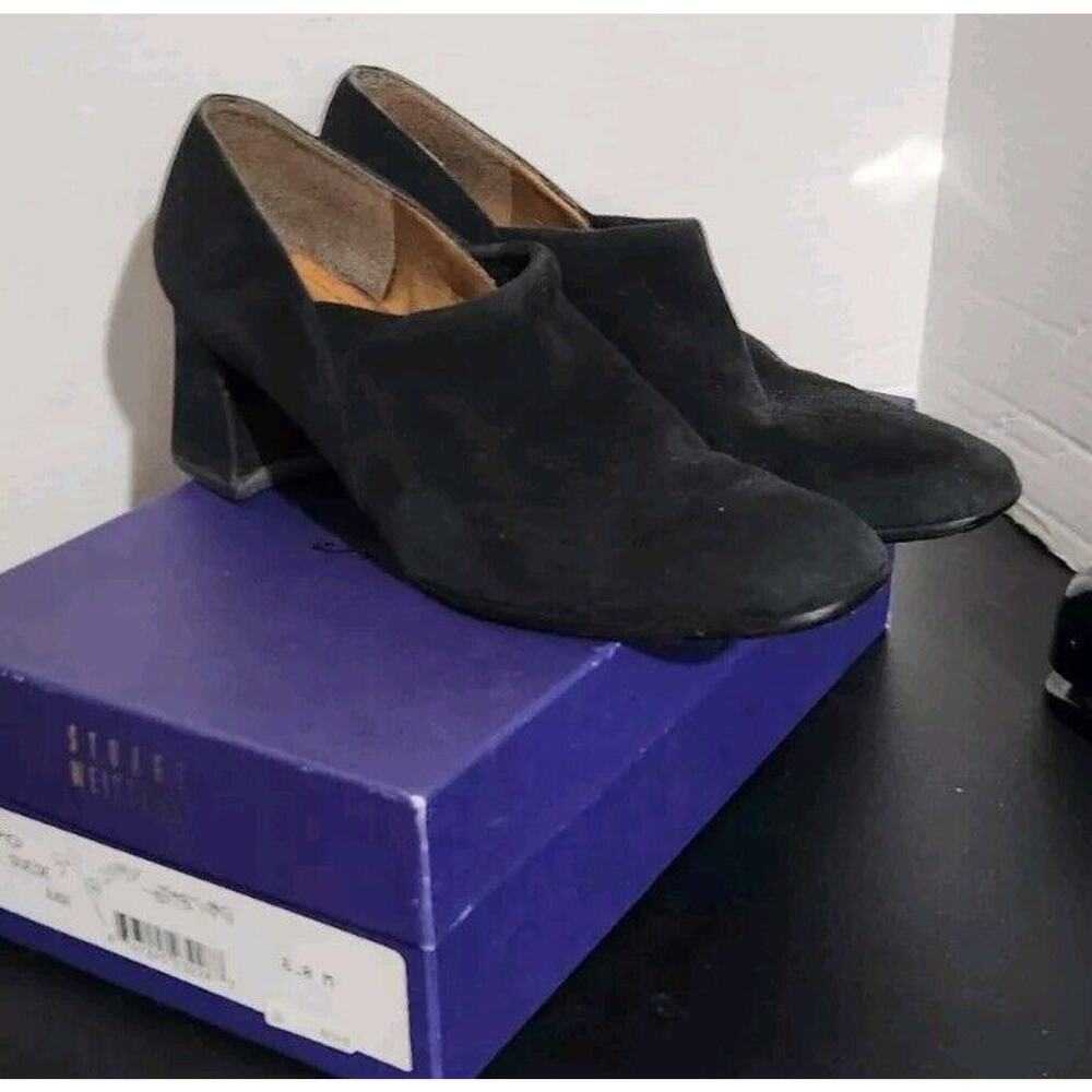 Stuart‎ Weitzman Pumps Womens 6 B Black Suede Block Heel Square Toe Heels Classy